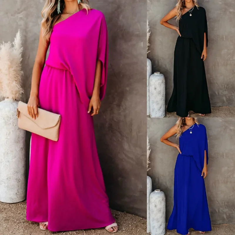 

2023 Spring/Summer Fashion Dress Slant Neck Off Shoulder Side Split Style Long Dress Women's Wear