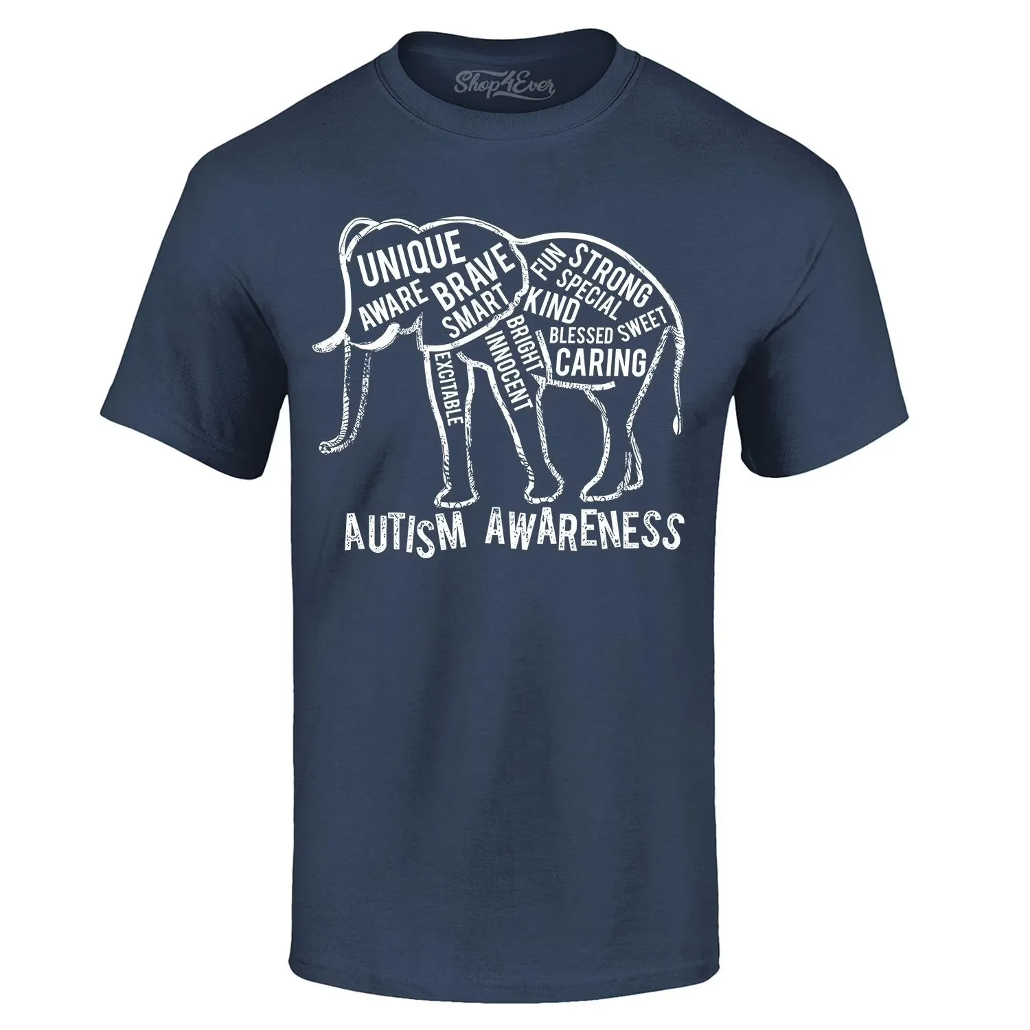 Shop4Ever Men's Autism Awareness Elephant Graphic T-shirt XXX-Large Navy