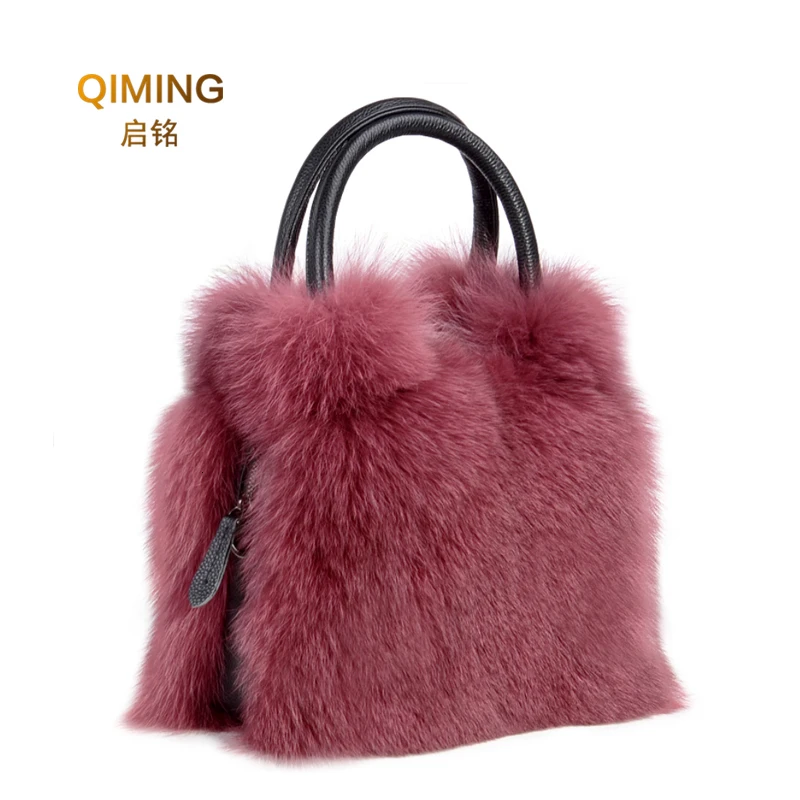 

Women Real Fox Fur Bag Ladies Hand Tote Crossbody Bags for Genuine Leather Design Shoulder Bag Cowhide Fashion Ladies Handbags