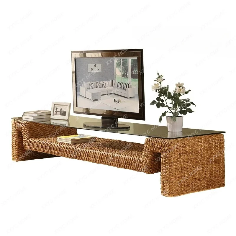 

antique rattan TV cabinet household simple leisure floor audio-visual cabinet