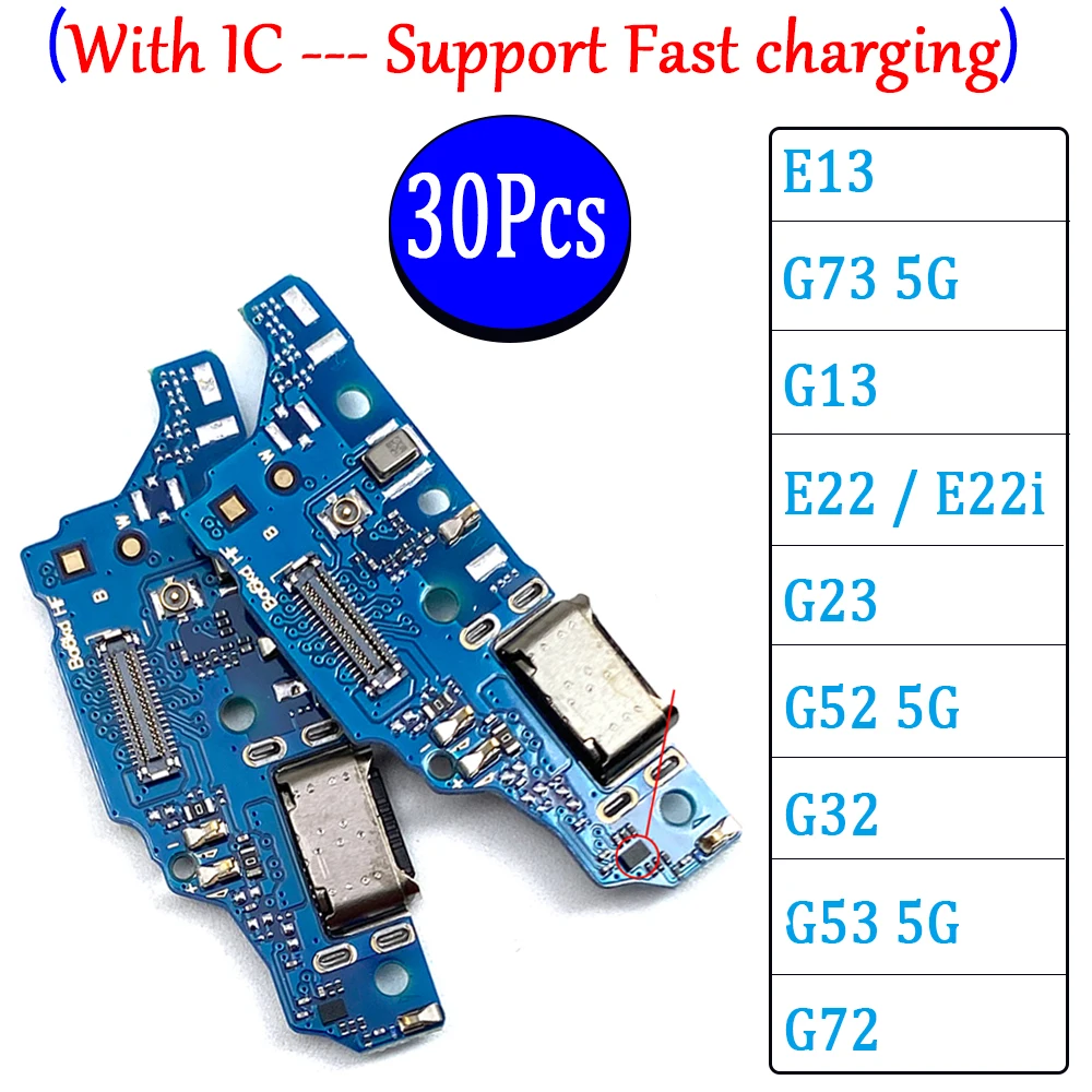 30Pcs，NEW For Motorola Moto E13 G13 G23 G32 G52 G53 5G G72 USB Charging Port Microphone Dock Connector Board Flex Cable Repair