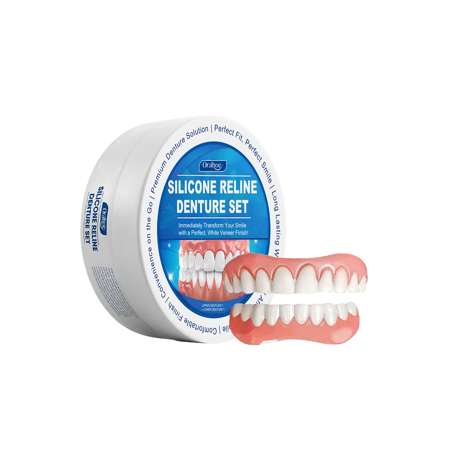 Oralhoe Soft Silicone Reline Dentures Upper and Lower Perfect Fit Oral Prevent Falling off Easy to Use False Removable Teeth Set