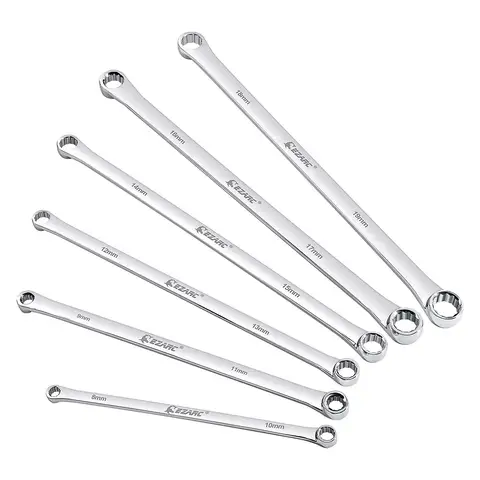 EZARC 6PCS 엑스트라 롱 박스 엔드 렌치 세트 미터법 조합 내구성 항공 스패너 CRV 8mm – 19mm