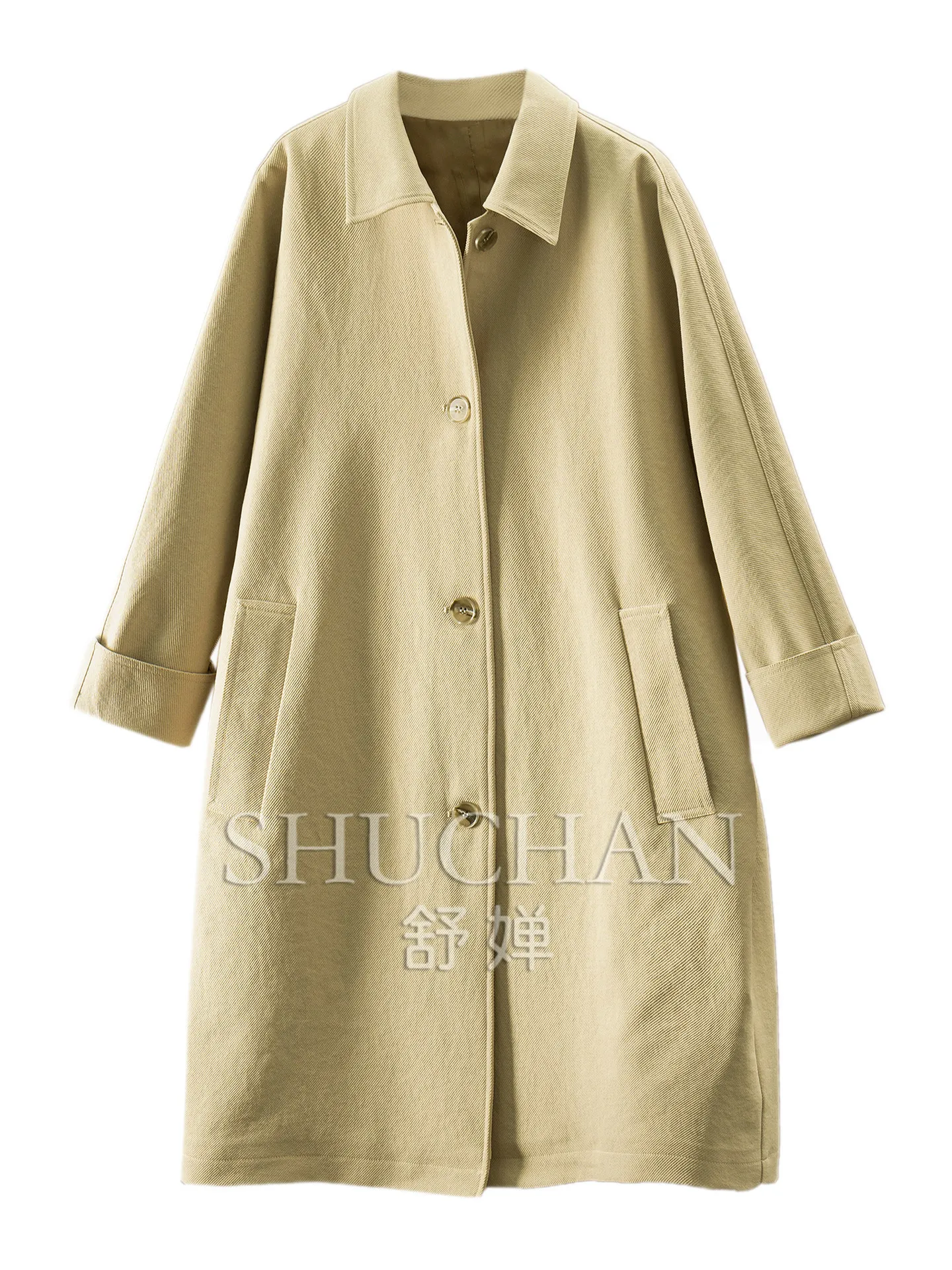 Ultra-light Weight Paper Person Black Technology Mikoro Hollow Yarn Medium-length Trench Coat Women's E199