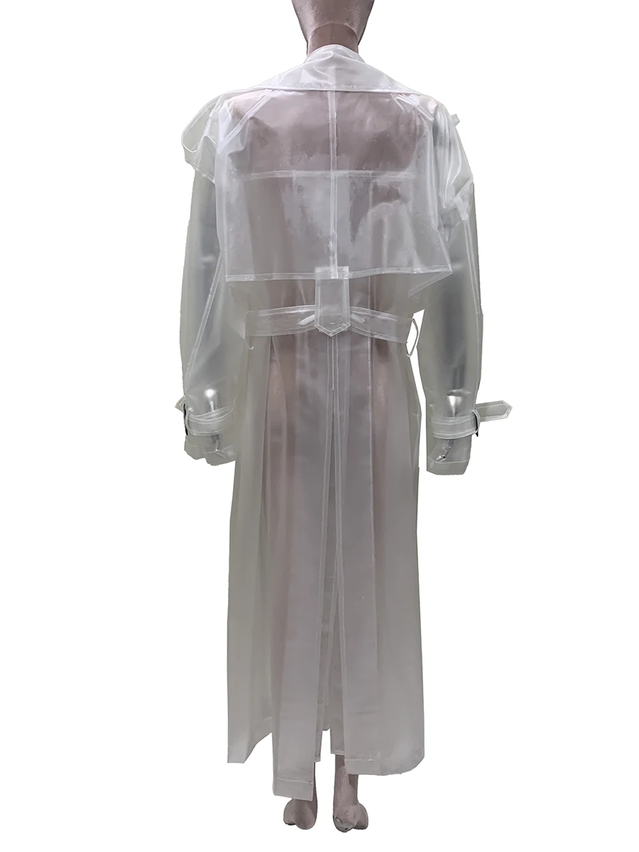 เสื้อโค้ทเทรนช์โค้ทหนัง PVC บางเบา โปร่งใส ทรงโอเวอร์ไซส์ สำหรับผู้หญิง พร้อมเข็มขัด เสื้อผ้าหรูหรา แฟชั่นยุโรป สตรีทแวร์ 2025