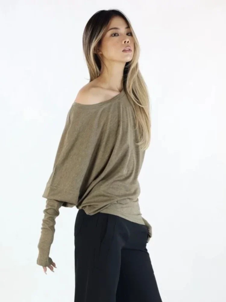 المتضخم الجرونج الصلبة تي شيرت غير رسمي مطوي خمر بسيط قبالة الكتف تيز كل مباراة الشارع الشهير بلايز الكورية Y2k الجمالية #2