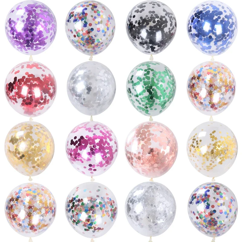 Balões de látex com confete estrela dourada, 12 polegadas x 10, glitter transparente, decoração de festa de aniversário de casamento, bolas de hélio