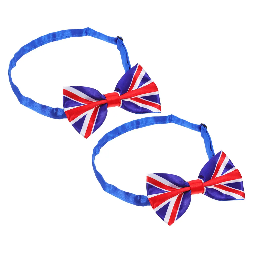 

2 Pcs UK Flag Bow Tie Pattern Men Silk Clothes Bowtie Polyester Decorative Tie Yarn Event Decor Reliable Material