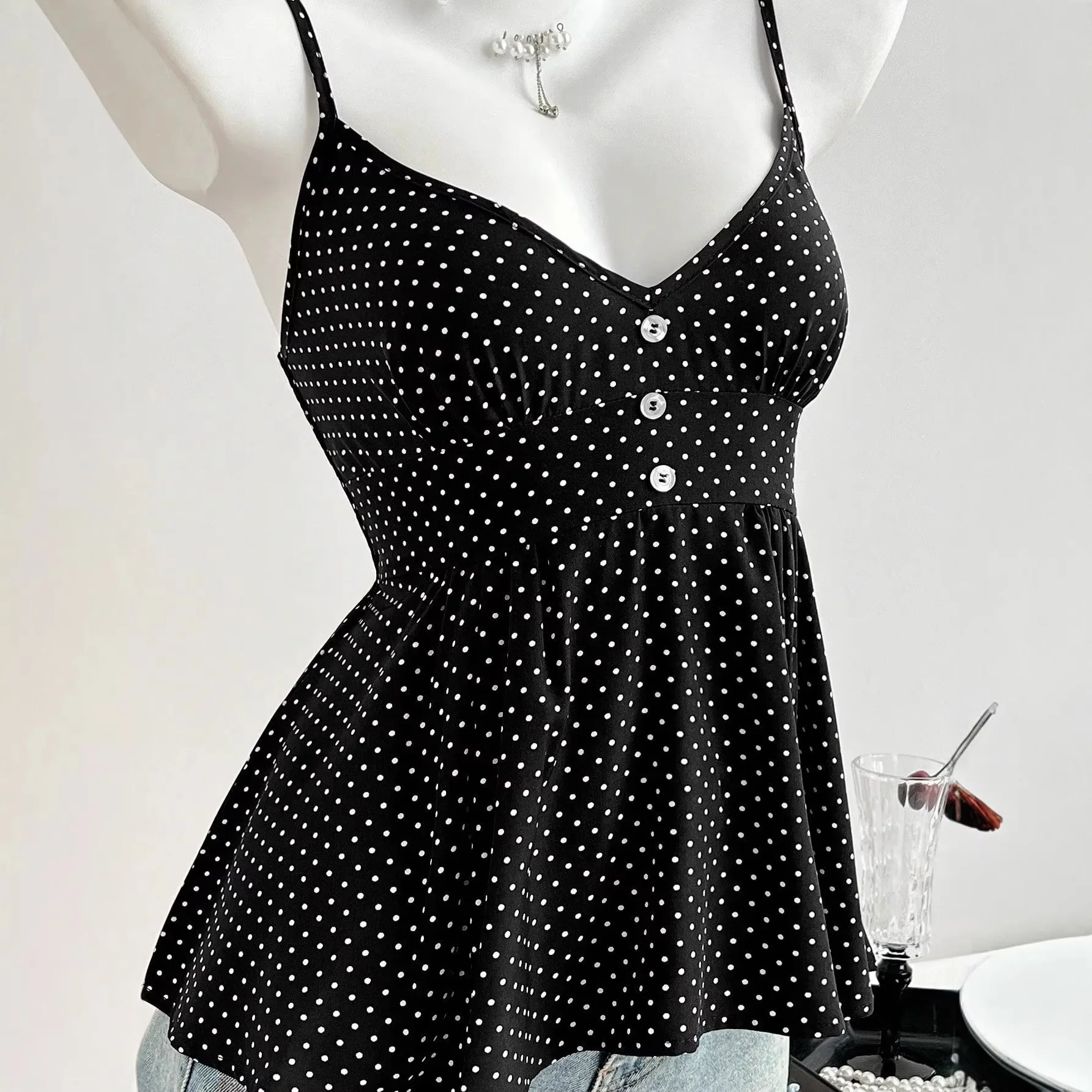 Women Tanks Tops Print Dot Top V Neck Sleeveless Lace Camis Sexy Y2k Streetwear Backless Elegant Work Slim Fit Summer 2026