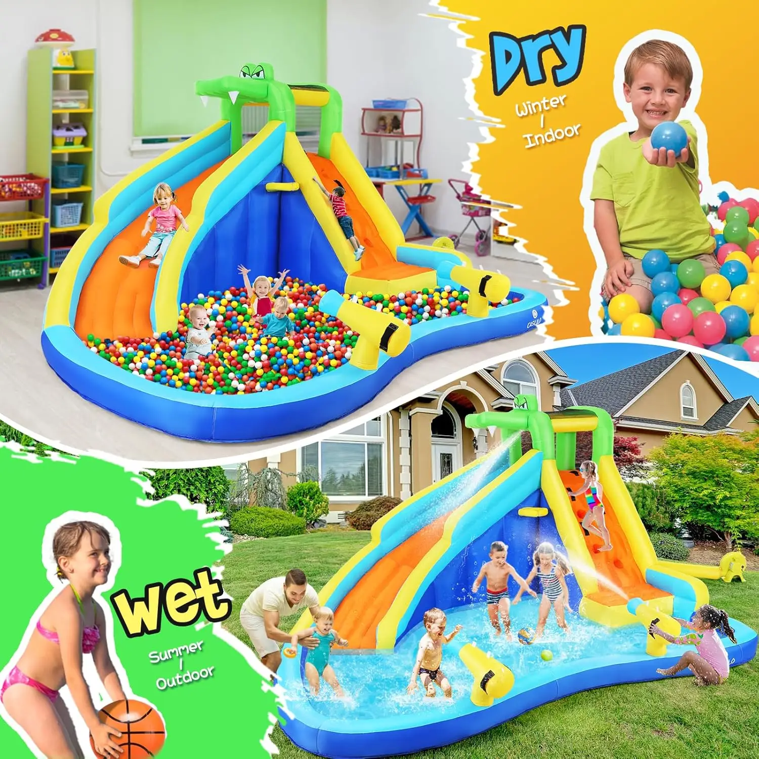 Nadmuchiwana zjeżdżalnia wodna dom Bounce 8 W 1 duży Park wodny z 450W dmuchawę/brodzik/ścianka wspinaczkowa/rozpylanie wody krokodyla