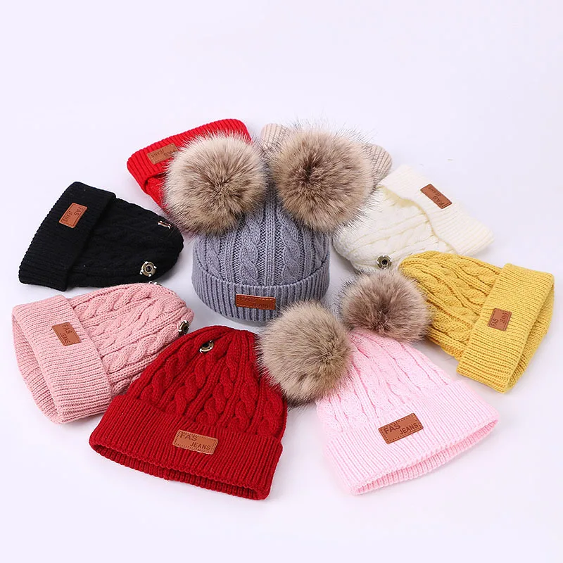 Gorro de invierno cálido para niños y niñas de 2, 3, 4, 5 y 6 años con orejas de pompón, gorros de punto elásticos para niños y niñas