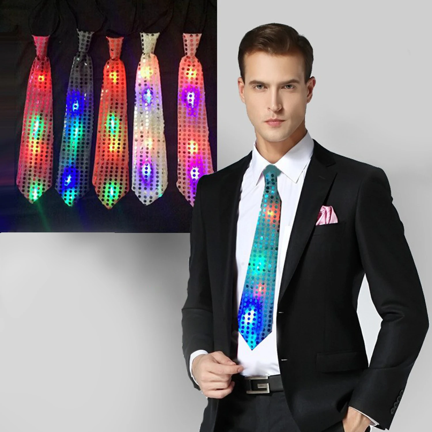 

1 PC Men Bow Tie LED Flashing Light Up Sequin Necktie Club Bar Party Women Tie Wedding Ties Luminous Gift 2024