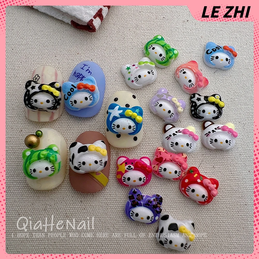 

20Pcs Cartoon Anime Hello Kitty Headgear Resin Nail Art Accessories Fruit Watermelon Strawberry Stars Bowknot Manicure Decora