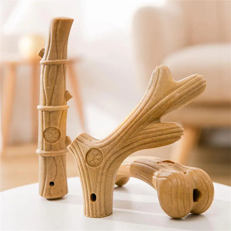 Bone Molar Dog Toy Tough Durable Aggressive Log Color Wood Plastic Dog Accessories Dog Toys For Dogs Deer Antlers Dogs Chew Toys