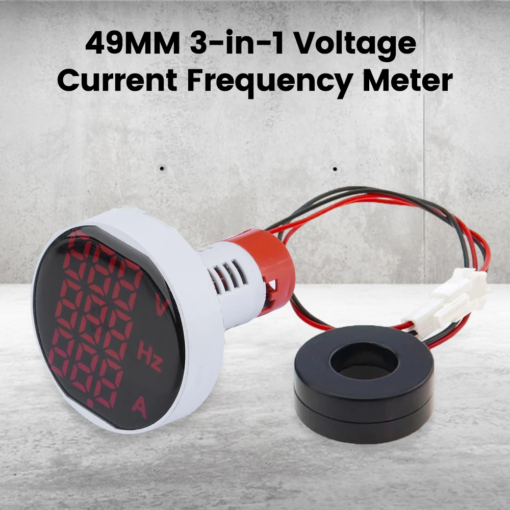 49MM 3 in 1 Voltage And Current Frequency Meter AC 60-500V 0-100A 20-75Hz LED Digital Display Voltage And Current Tester