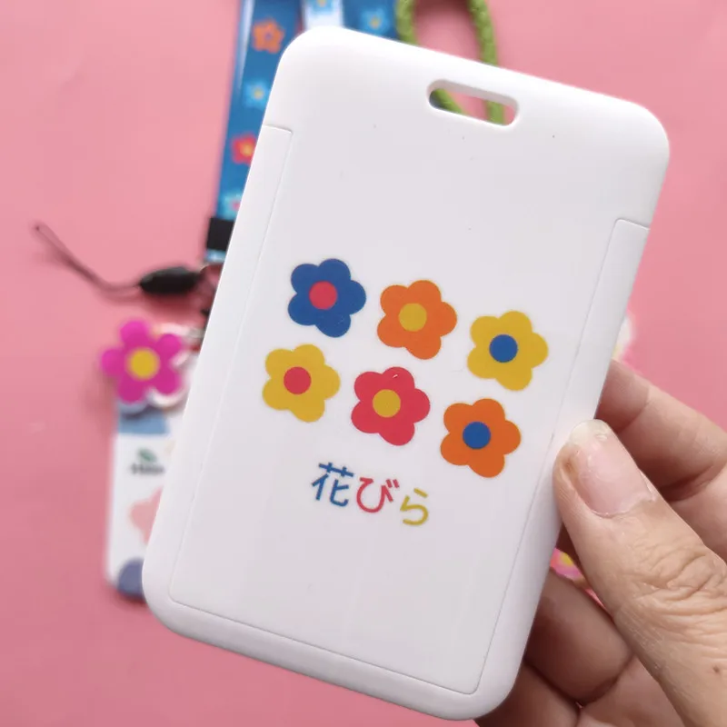 DIY Lovely Flower Card Holder, Japanese and South Korea Net, Red Card Set, ID Card Pass, Keychain, Lanyard, Accessories