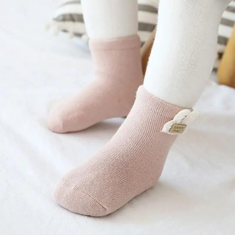 3Pair Cute Warm Baby Socks Winter Thicken Plush Newborn Terry Socks Solid Color Cartoon Rabbit Bear Infant Mid Tube Socks Sox