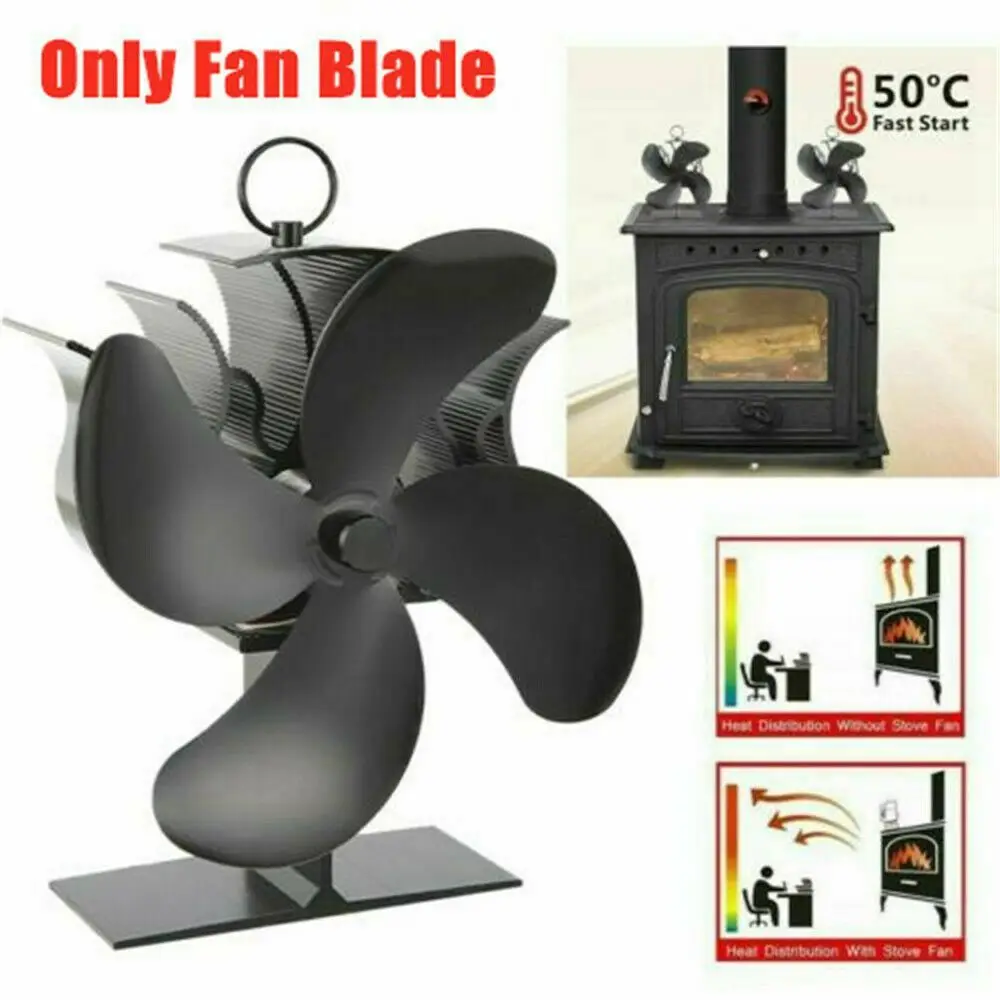 4 Blades Wood Stove Fan Heat Power Stove Top Fan Black Fireplace Fan Wood Fireplace Fan Pellet Stove Fan Fireplace Accessories