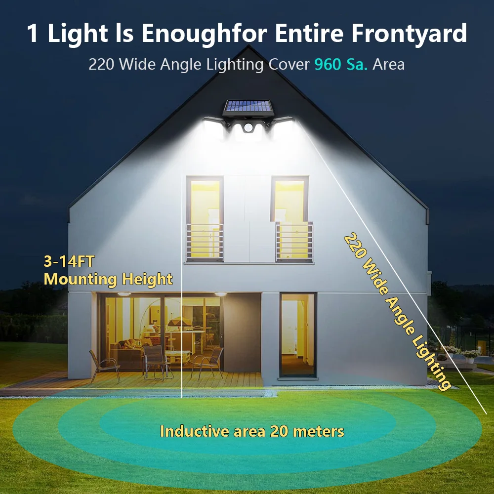200000ML مصباح حائط شمسي مصباح شارع شمسي قابل للشحن LED مقاوم للماء مصباح حائط بكاشف حركة للإضاءة الخارجية