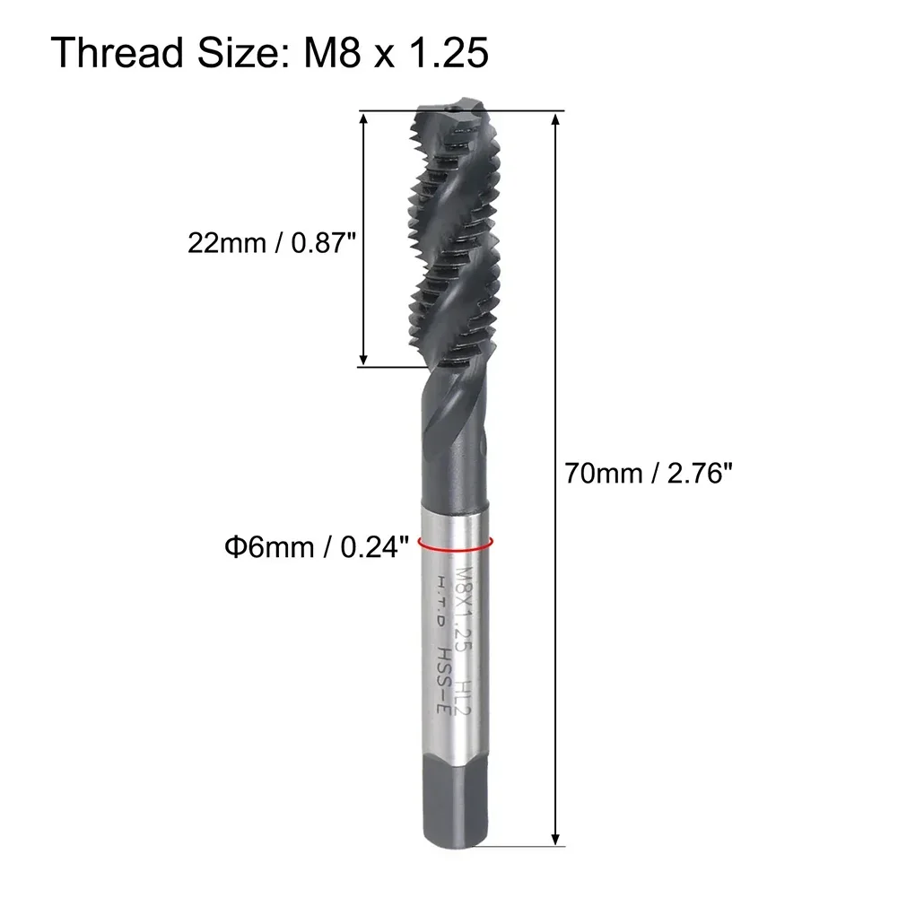 M8 X 1.25 Spiral Flute Tap Spiral Fluted Tap Upward Chip Removal Metric Spiral Flute Tap Tap Hardness Square Head