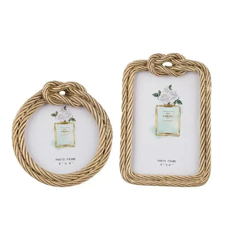 Photo Frame Nordic Gold Resin Hemp Rope 4x6 Inches Minimalist Picture Frame Bedroom Wall Mounted Tabletop Home Decor Gift