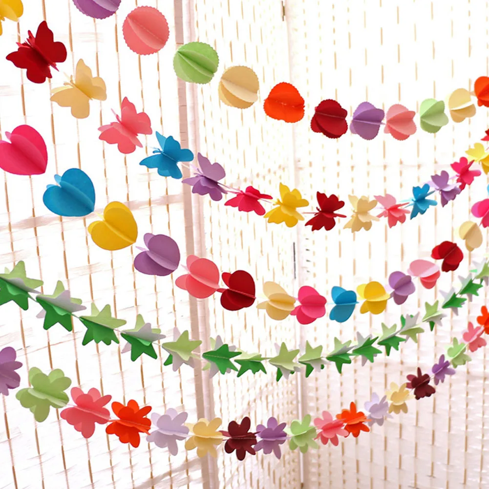 3D Paper Butterfly Garland Colorfly Hanging Banner Flag DIY Adult Kids Birthday Party Decoration Supplies Wedding Baby Shower