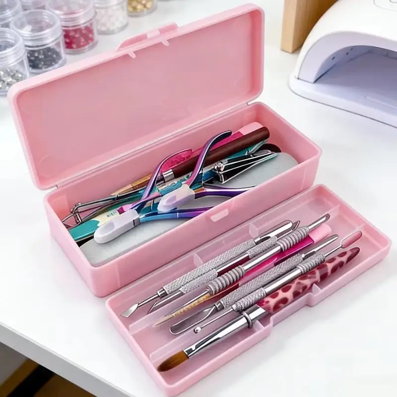 Double Layer Frosted Nail Art Storage Box Removable Divider Tray Large Capacity for Nail Technicians Home Use