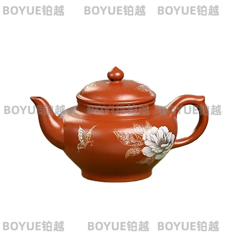 Handmade Yixing Zisha Teapot Raw Ore Zhu Ni Wrinkled Skin Gold Silver Inlay Light Luxury Kung Fu Tea Pot Ciphertext Design