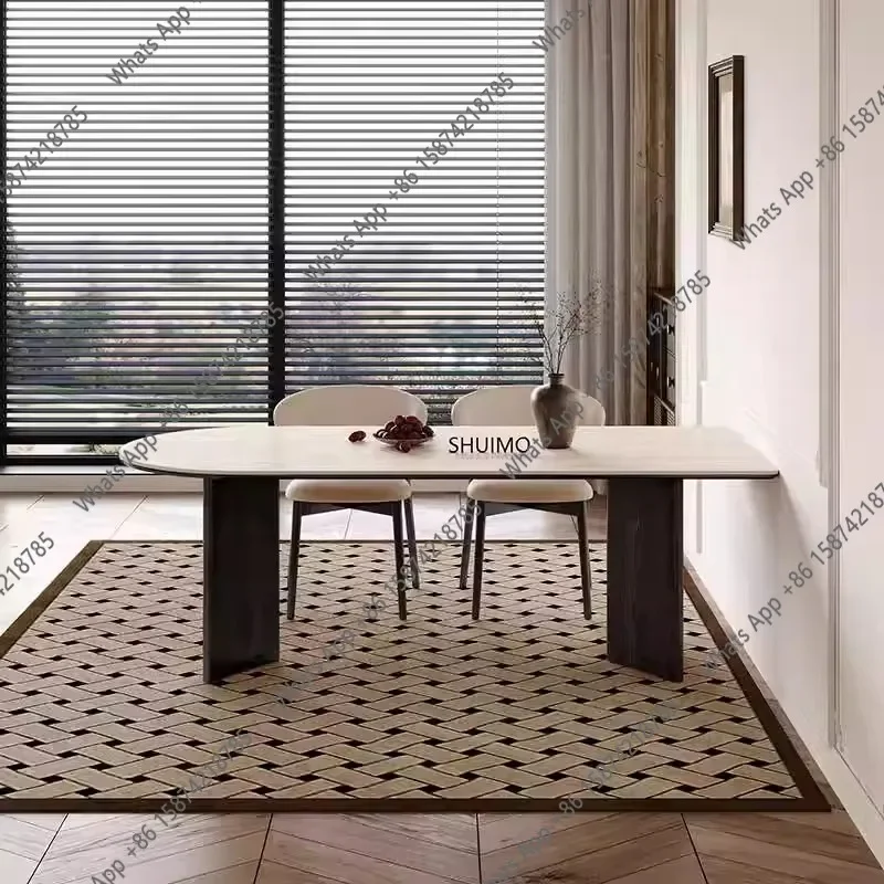 N67 Medieval style Delifeng rock slab travertine French dining table household small apartment light luxury semi-circular rectan