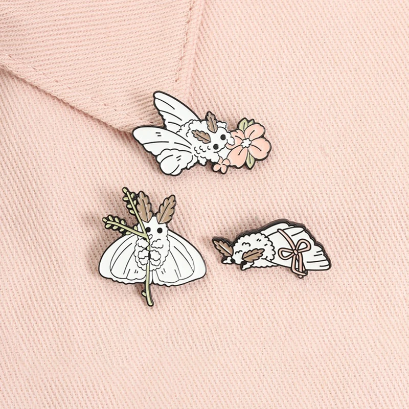 Cartoon-Mottenmann-Emaille-Pins, venezolanische Pudelmotten-Naturinsekten-Brosche, Reversnadel, modischer Halloween-Schmuck, Geschenke für Freunde – Detail 2
