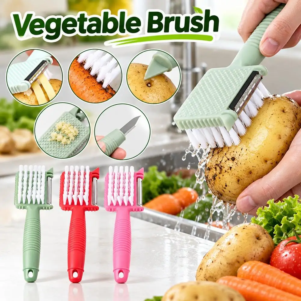 Vegetable Cleaning Brush Scrubber For Food Multi-Functional Potato Scrub Brush with Built-in Peeler Fruit Carrot Peeler Tool