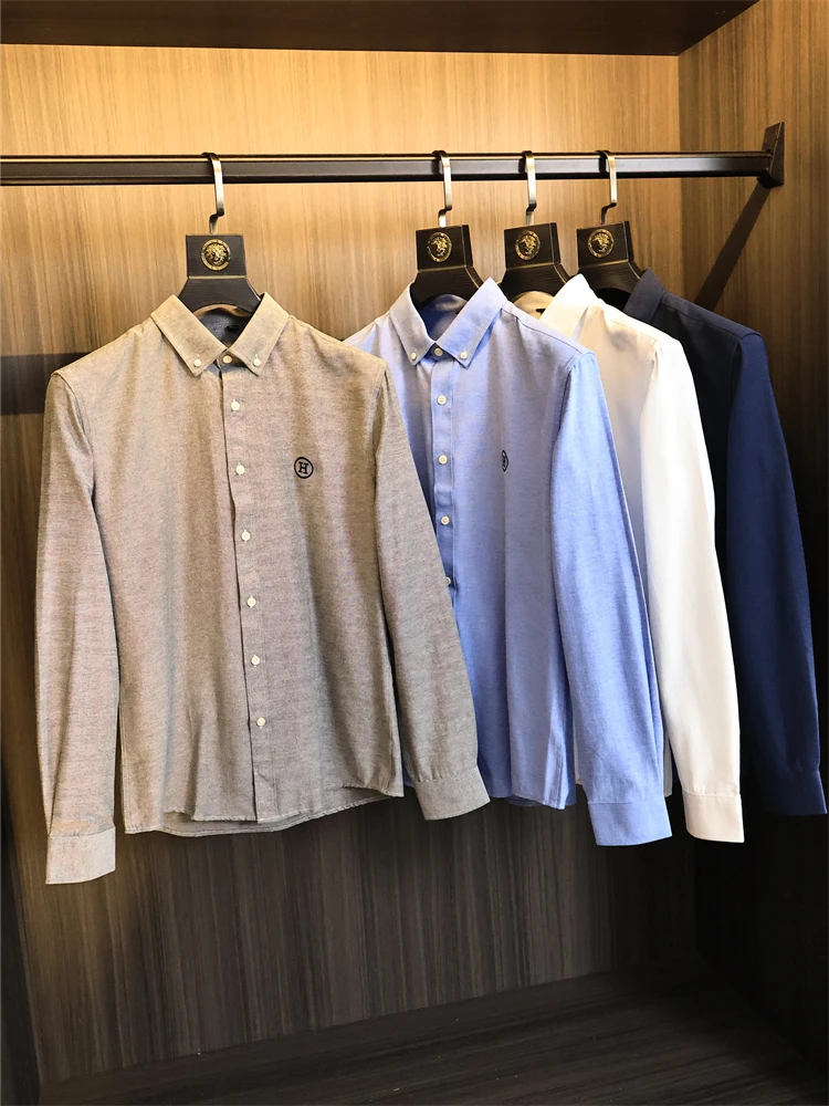 

Мужской длинный воротник из чистого хлопка с вышивкой букв и воротником-стойкой, модная осенняя дышащая повседневная одежда цвета