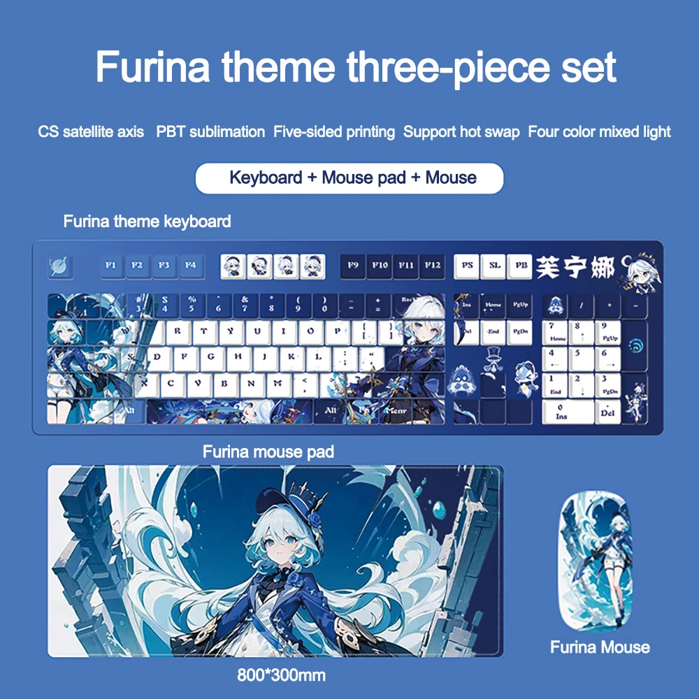 

Genshin Impact Theme Keyboard Mousepad Mouse Three-piece set Wired Keyboard Hu Tao Printed Computer Gamers Mouse Pad Keyboard PC