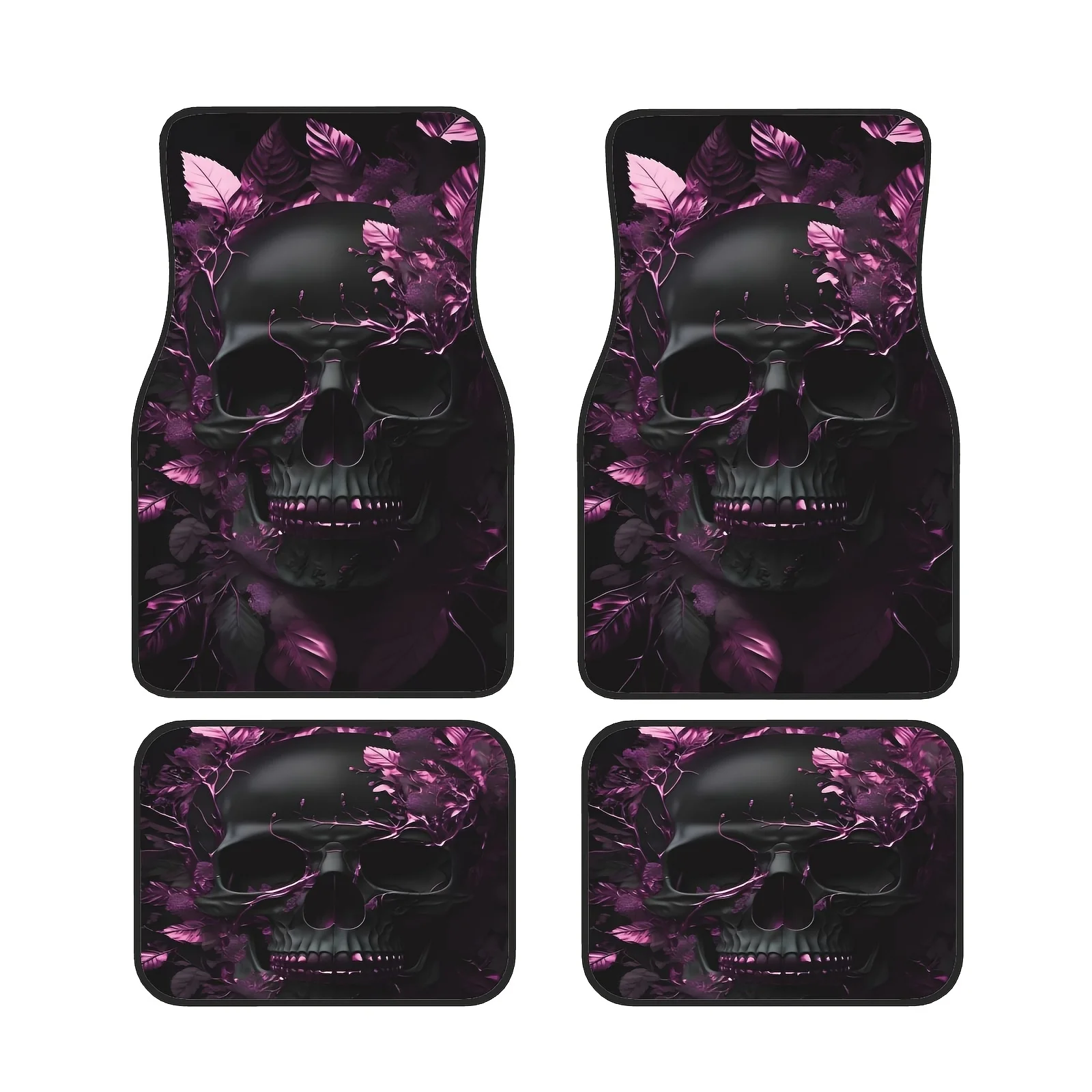 

4pcs Purple Skull Style Printed Car Floor Mat, Front& Rear Full Coverage Auto Interior Accessories, Crystal Velvet Vehicles Floo
