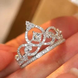 Huitan Splendid Crown Design Rings Honorable Brilliant Finger Accessory for Lady Aesthetic Princess Style Wedding Party Jewelry