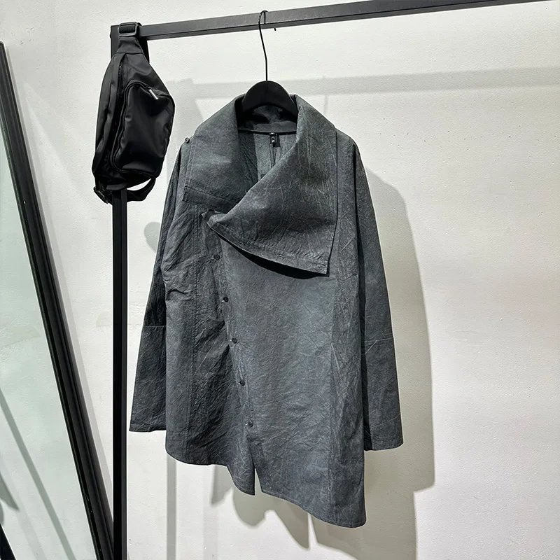 

Washed Distressed Gray Design Sense Niche Irregular Long Sleeve Shirt Men's Loose Casual Retro Coat