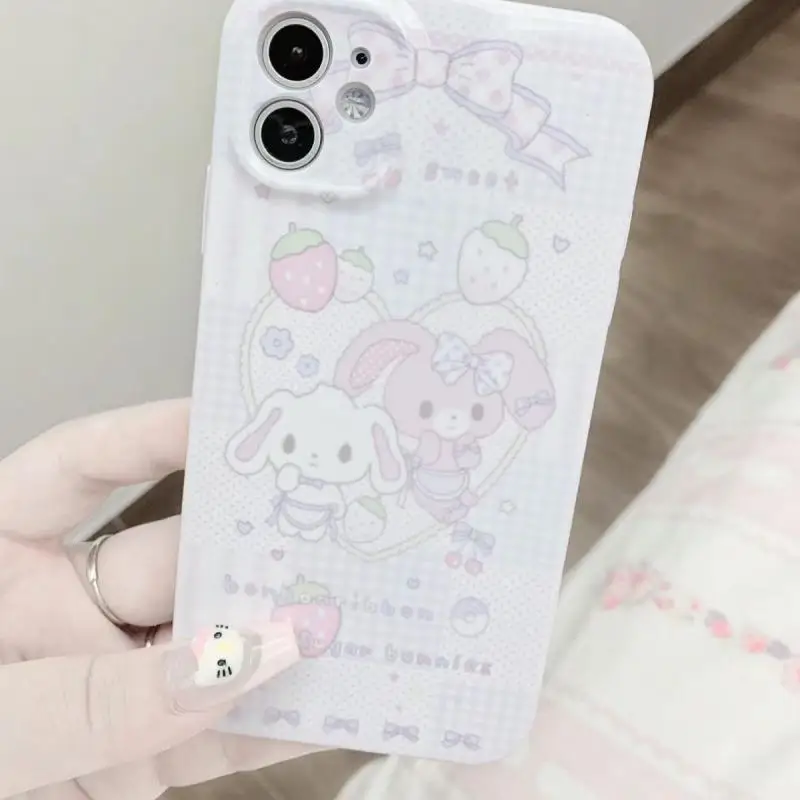 Kawaii Cute Sanrio Sugarbunnies Mobile Phone Shell Iphone12/13/14/15Promax Strawberry Cake Soft Shell Fall Prevention Girl Gift