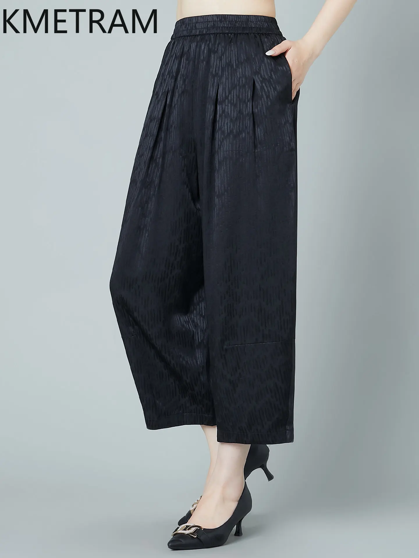 KMETRAM 90% Real Mulberry Silk Trousers Women 2026 Summer Black High-waisted Casual Harem Pants Female Clothing Pantalones Mujer