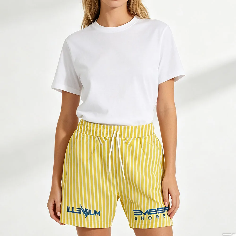 ILLENIUM ILL ES25 SHORTS Unisex Men Women Vertical Stripe Casual Half Pants Graphic Print Summer Streetwear Sports Swim Trunks