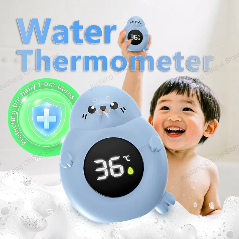 JUSTLANG Blue Seal Baby Bathtub Shower Water LED Thermometer Baby Safe Temperature Sensor Floating Waterproof Baby Cartoon