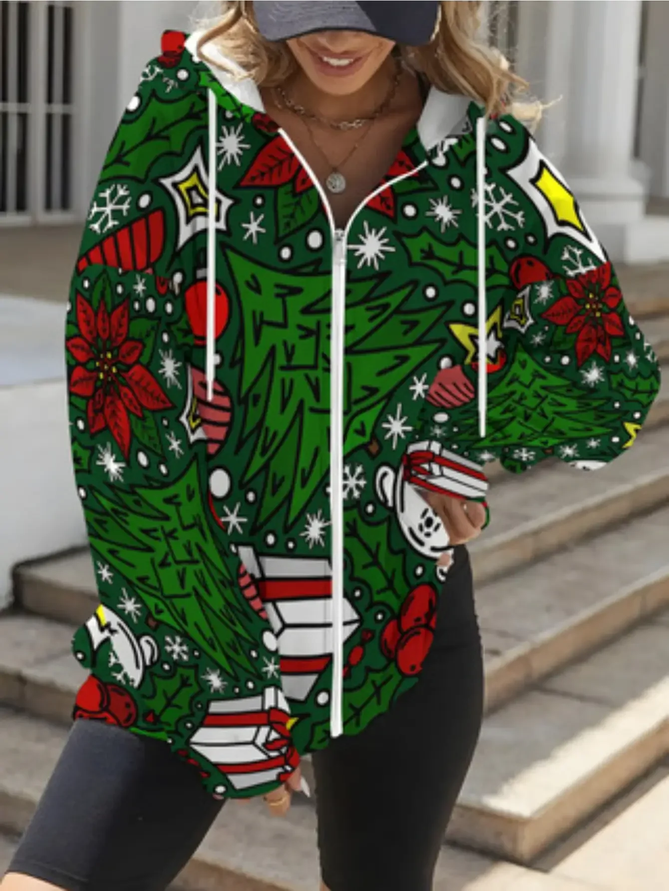 

Christmas New Women's Printed Zipper Hoodie - Retro Fashion Full Zipper Hoodie with Pocket, Loose Autumn/ felpa uomo