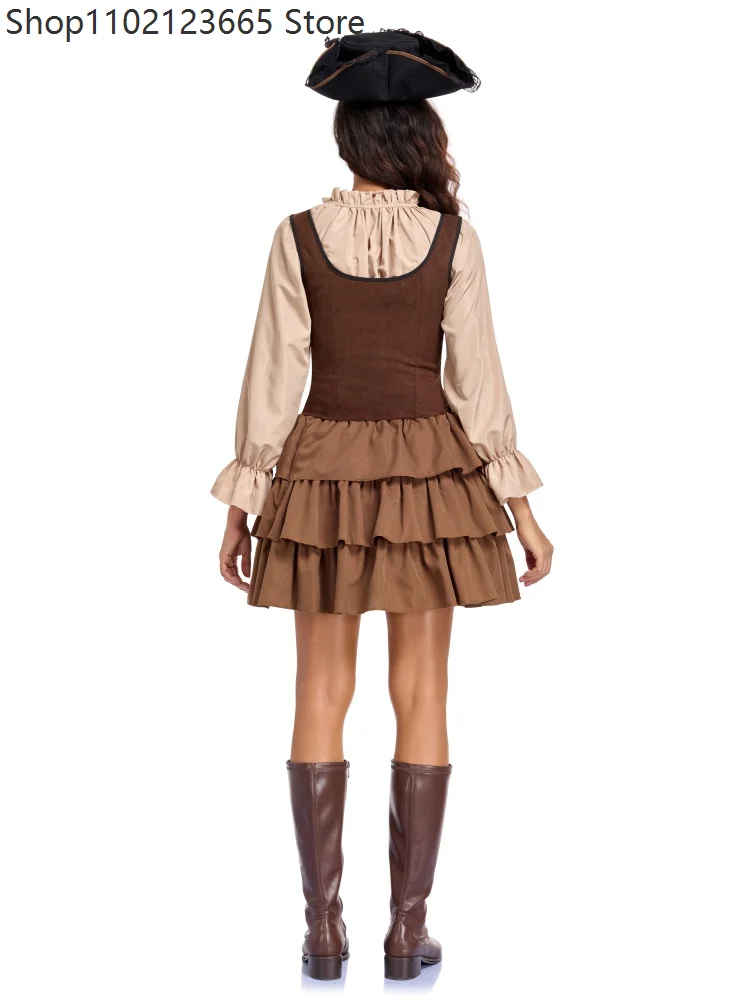 Womens Mens Caribbean Pirate Matching Cosplay Costume Full Vintage Outfit For Halloween Stage Performance Role Play Fancy Dress