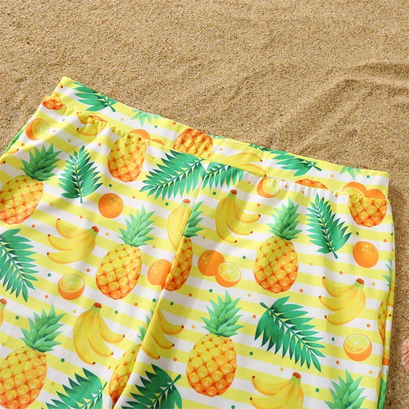 One-Piece Mother Daughter Swimwear Beach Mommy and Me Clothes Father Son Swim Shorts Pineapple Swimsuits Family Matching Outfits