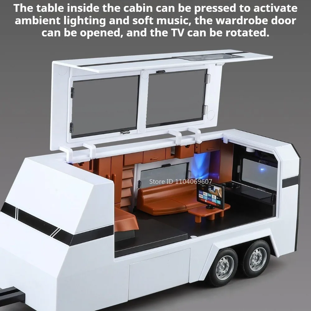 1:24 Pickup Truck Model Speelgoedauto's Legering Diecast Miniatuur RV Deuren Geopend Trek Geluid Licht Camping Voertuig Speelgoed voor Kinderen