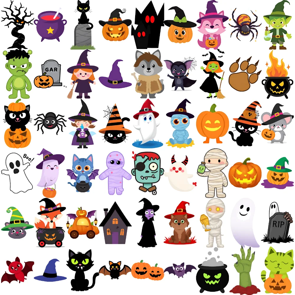 54/63pcs Halloween Temporary Tattoo Stickers Waterproof Long Lasting Body Stickers Ghost Pumpkin Semi-Permanent Fake Tattoos