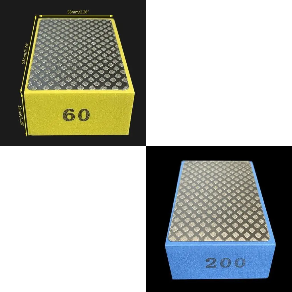 

652F 4 Pcs/Set Diamond Hand Polishing Pad 9x5.5cm/3.54x2.17'' 60# 100# 200# 400# Grit Sanding Blocks for Tile Metal Polishing