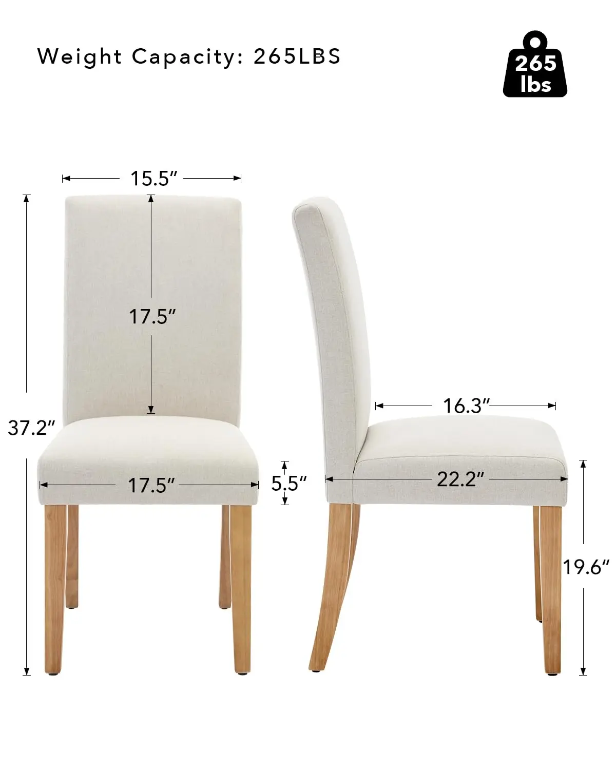 Dining Chairs Set of 2, Upholstered Linen Fabric, Rivets | with Curved Backrest & Nailhead Trim, Sturdy Wood Legs for Dining Room