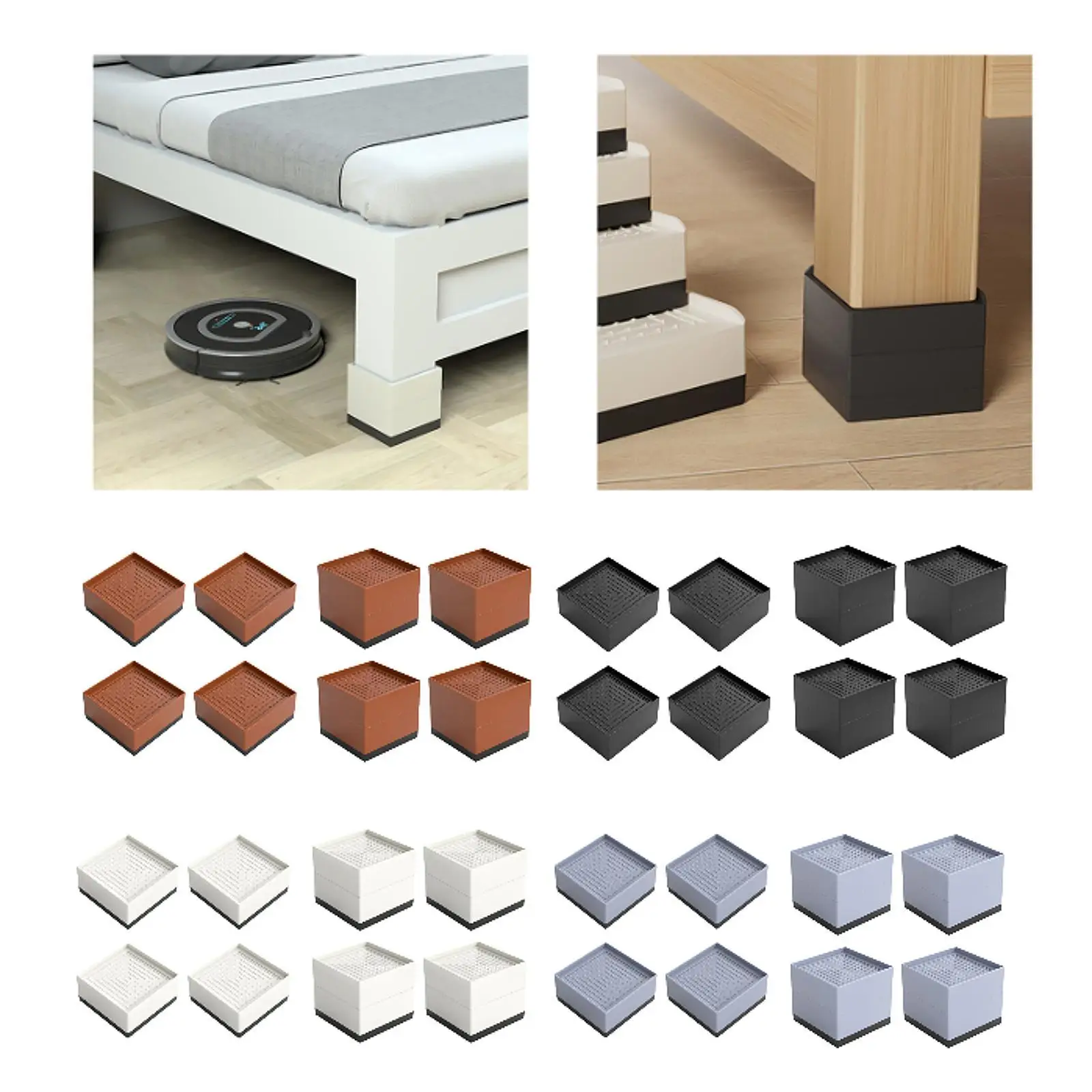 4Pcs Furniture Lifts Bed Risers Stackable Shockproof Anti Slip Heavy Duty Floor