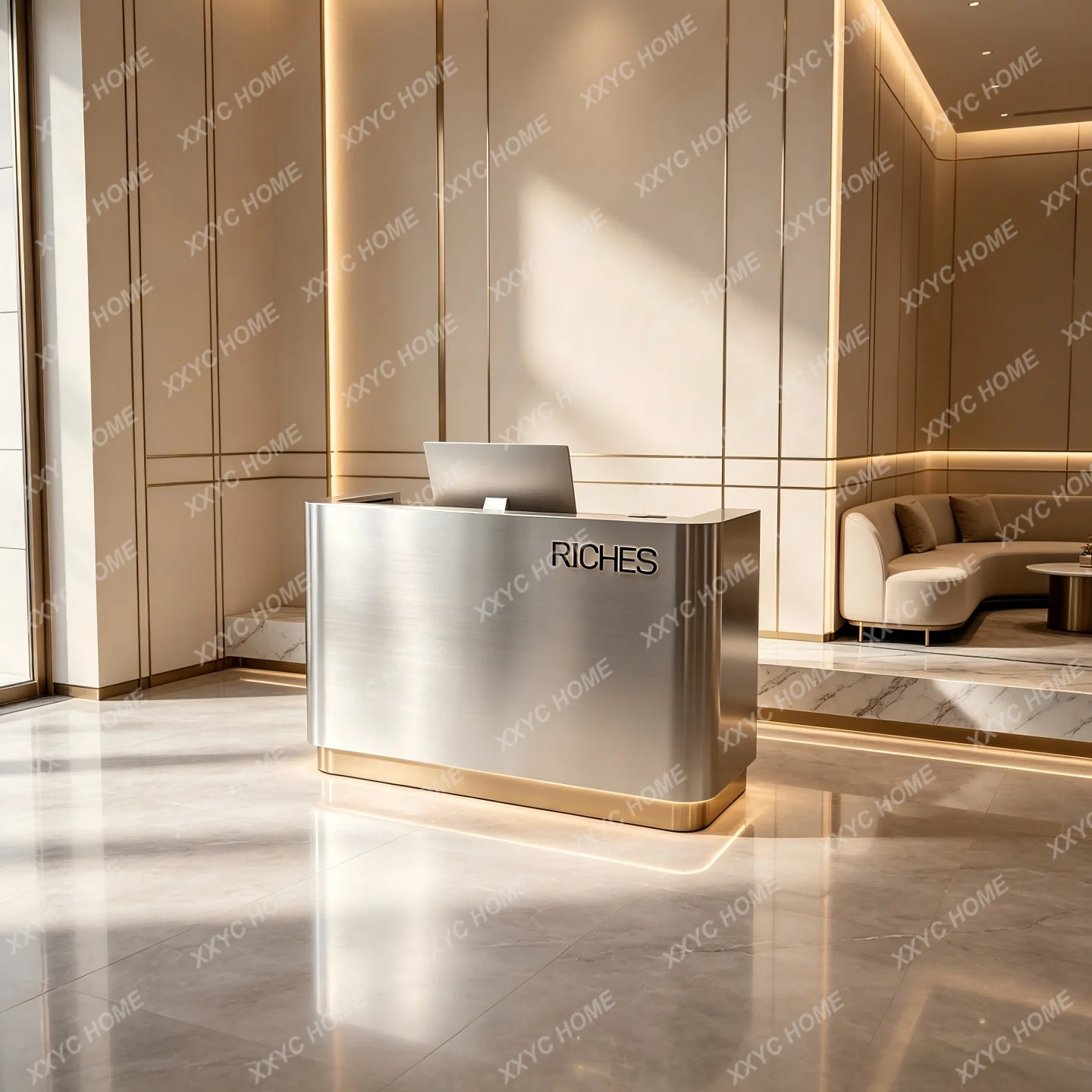 Light luxury stainless steel front desk company reception desk hairdresser clothing store checkout page