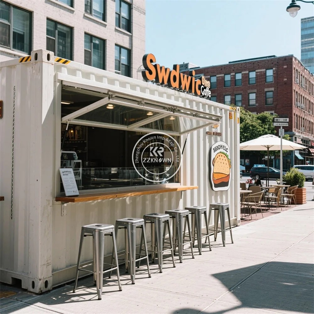 

Prefabricated Container House Low Cost Tiny Office Shop Movable Steel Coffee Ice Cream Kiosk Snack Fast Food Restaurant Bar